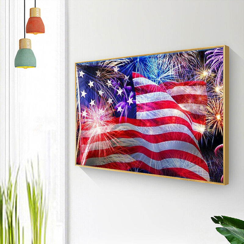 Mosaic Craft Picture Poster DIY Firework American Flag Diamond Painting Decor