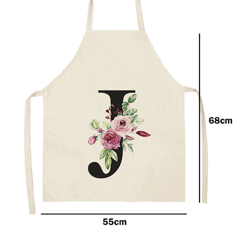 Letter J Printed Kitchen Apron for Women Cotton Linen Household Waterproof Bibs