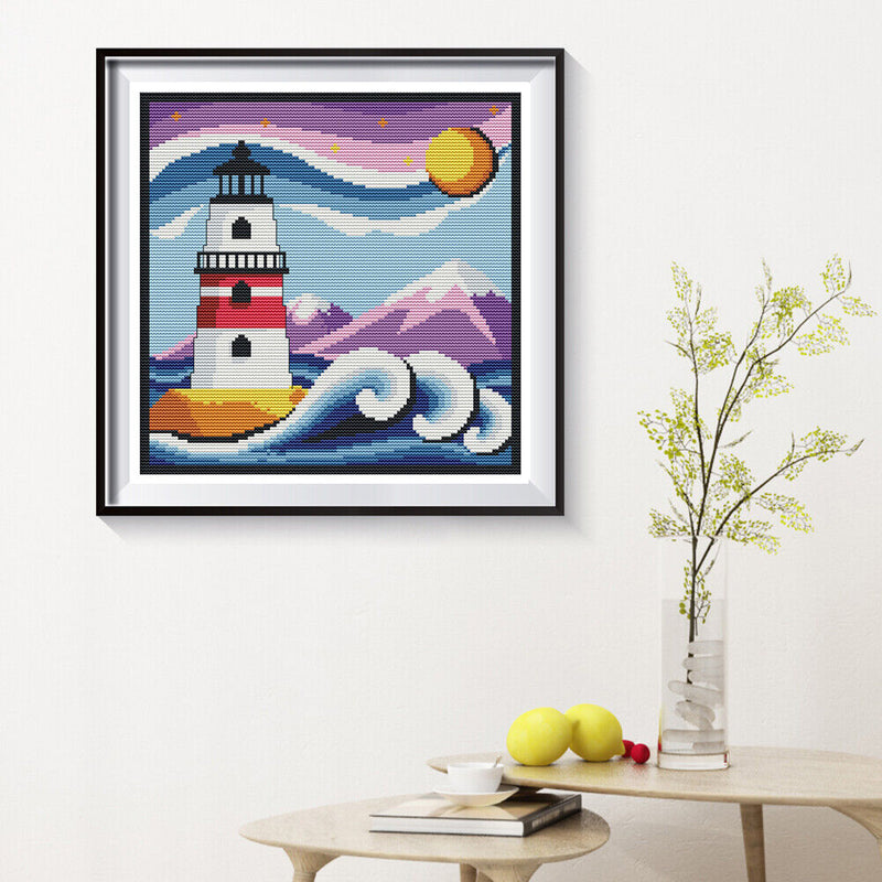 Full Embroidery Kit 14CT DIY Cartoon Lighthouse Stamped Cross Stitch Kit