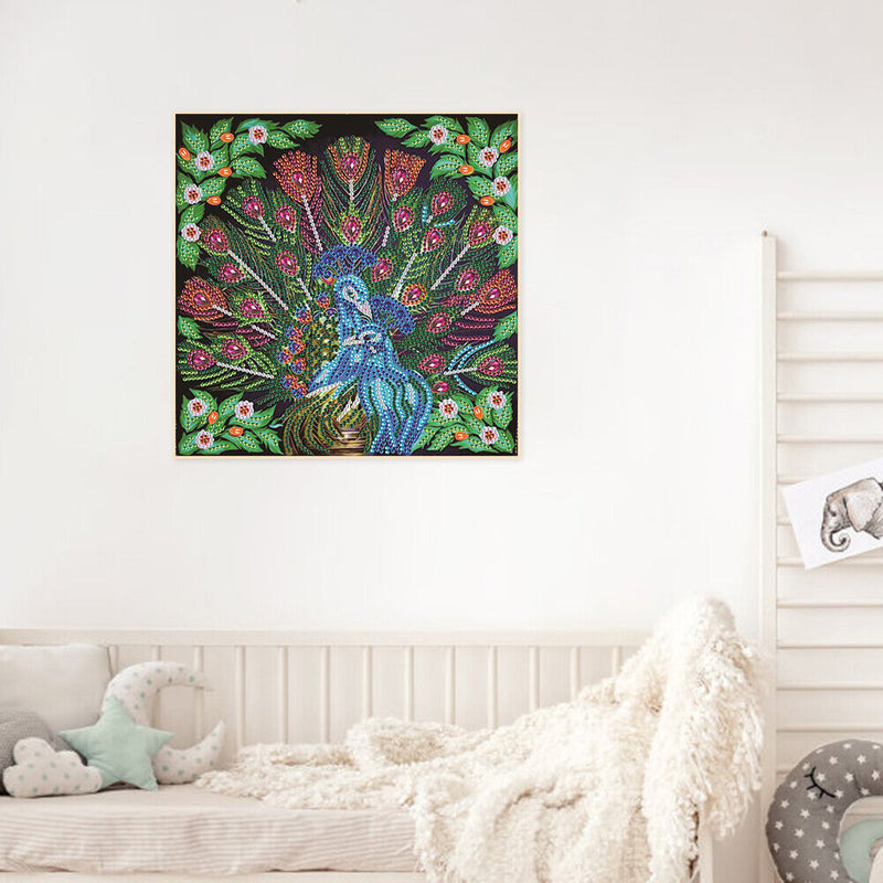 5D Diamond Painting Peacock Partial Special Shape Drill Wall DIY (UP274) Newly