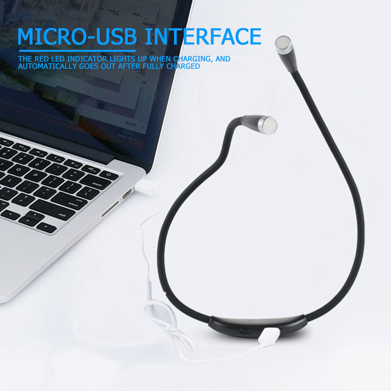 LED Neck Book Light, 3 Levels, Flexible Arm Lamp for Repairing, Running, Reading