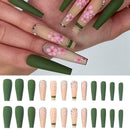 Extra Long False Nails Flower Pattern Pink Nails Ballet Diamonds X4J0