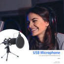 USB Wired Handheld Mic Condenser Microphone w/Stand Windshield for PC Chatt