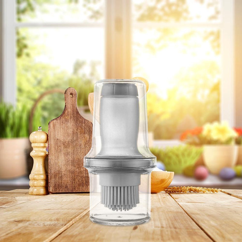 Portable Press Silicone Oil Bottle Brush Storage Cover Kitchen Tool(Grey*2)