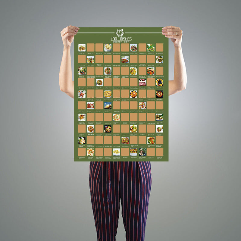 Scratch Off Poster - Bucket List Scratch Poster - 100 Date / Dishes / Movies