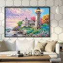 5D DIY Full Round Drill Diamond Painting Beach House Lighthouse Drawing