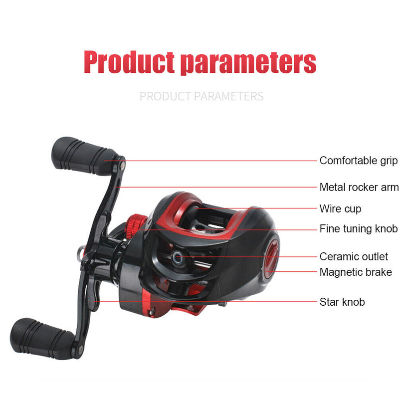 7.2/1 High Speed Baitcasting Reel Long Cast 18+1BB 8kg Max Drag Fishing Tackle