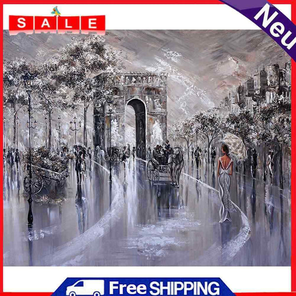 DIY Hand Painted Paint By Numbers Oil Canvas Picture Black White Street Gift Kit