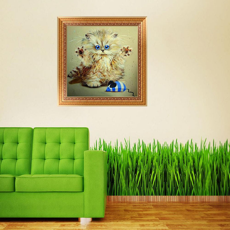 DIY 5D Round Diamond Rhinestone Cross Stitch Painting Home Decor Cute Cat