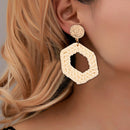 Korean Handmade Straw Woven Boho Geometric Large Women Drop Earrings (05) Newly