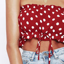Sexy Women Girl Drawstring Tie Wove Dot Strapless Sleeveless Tube Top(S)