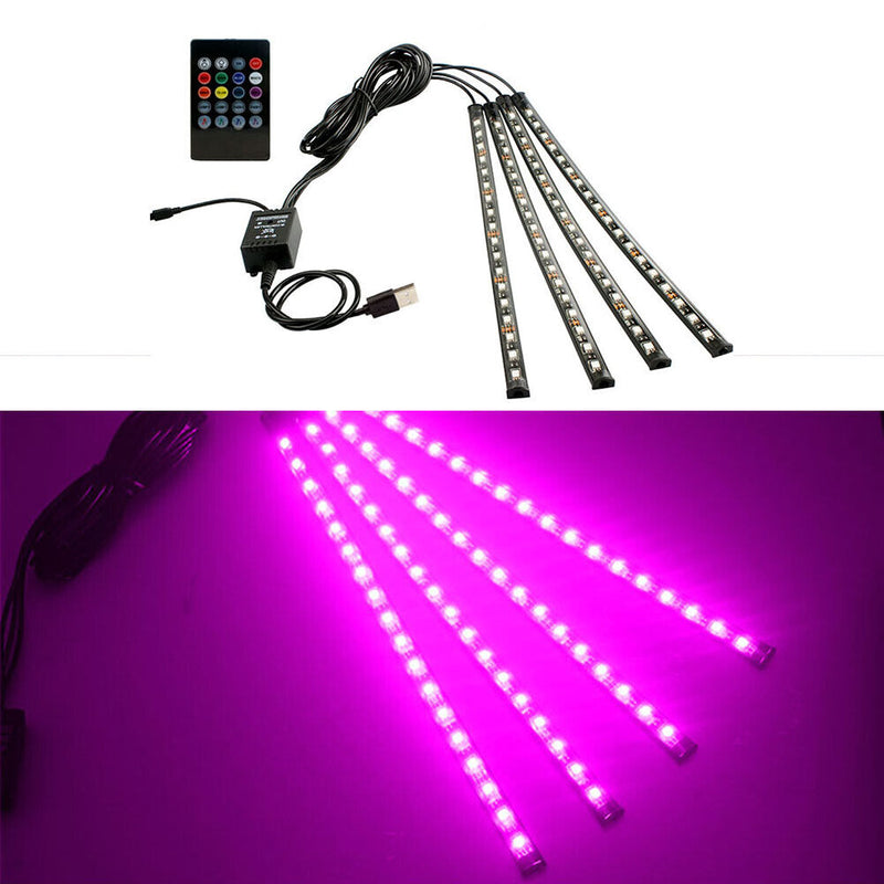 RGB 72 LED 4in 1 Car Foot Light USB Remote Music Control Car Atmosphere Lamp