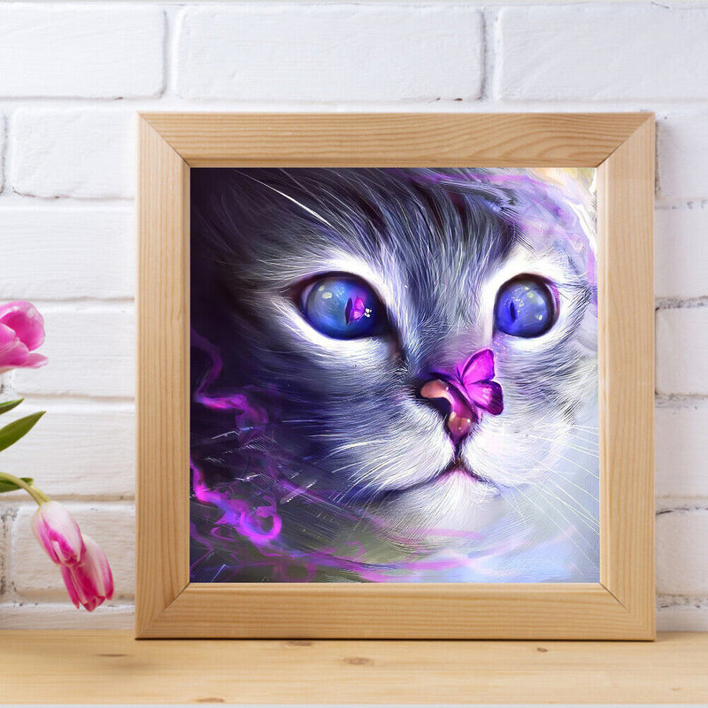 DIY Diamond Painting Purple Cat Full Round Drill Decor Art Picture for Home