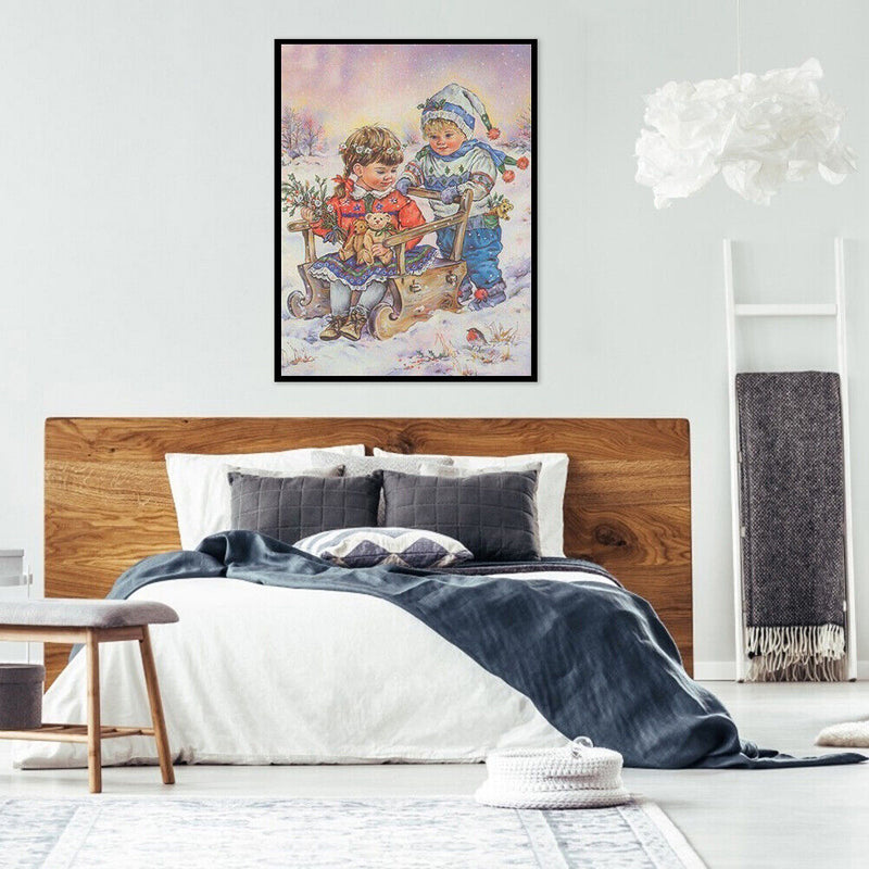 Two Kids Colouring Oil Canvas Pictures DIY Hand Painted Paint By Numbers Ki