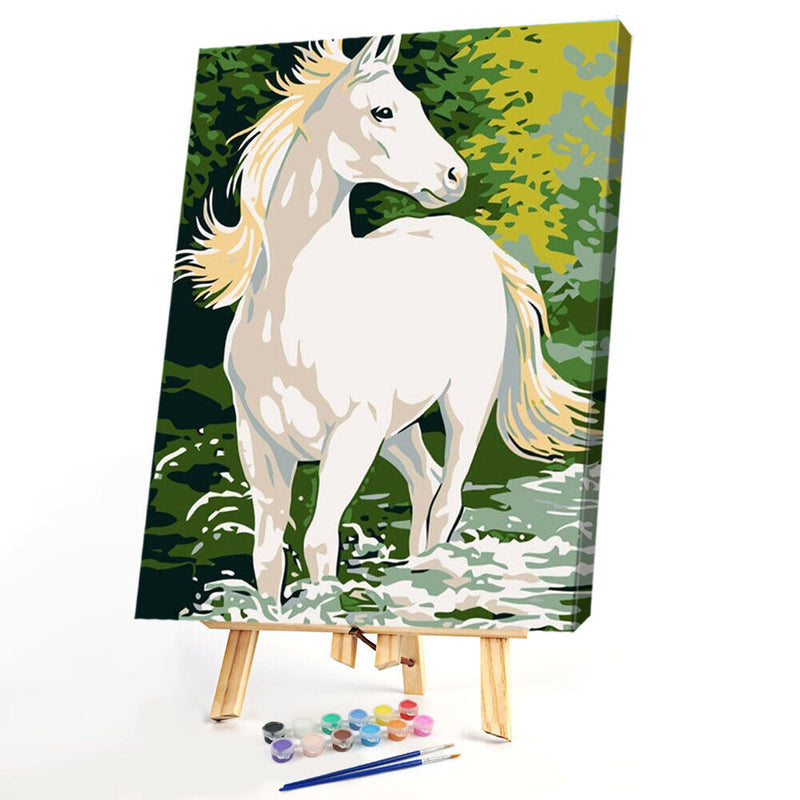 DIY Digital Oil Painting By Numbers Kits White Horse Picture Wall Art Decoration