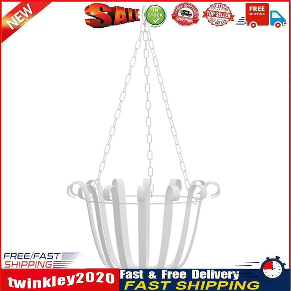 Hanging Iron Flowerpot Basket Planter Balcony Garden Home Decor (White) Newly