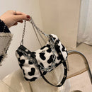 Chain Animal Print Underarm Bag Women Plush Furry Shoulder Purse (Style 1)