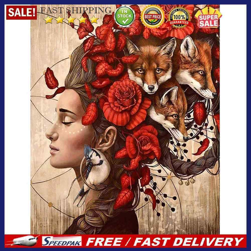 Fox Girl Oil Paint By Numbers Kits DIY Handpainted on Canvas Wall Art Picture