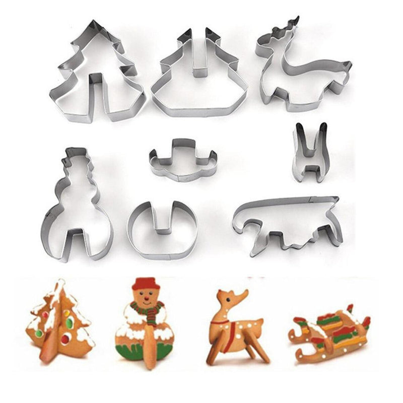 8 Pcs Christmas Cookie Cutters Biscuit Fondant Cake Decorating Baking Set Mold~