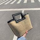 Woven Straw Clutches Bag Women Leather Beach Summer Totes Handbag Wallet