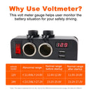 Cigarette Lighter Socket USB Car Charger Voltmeter with Rocker Switch+Wire Newly