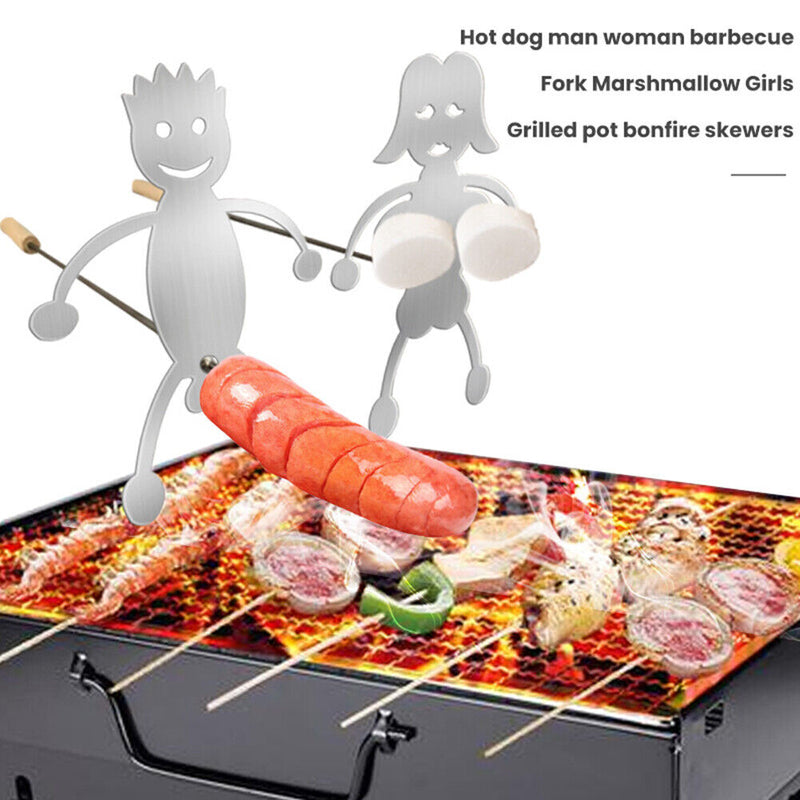 Outdoor Barbecue Fork Hot Dog Guys Grill Boy Girl Skewer Roaster Cooker (C)
