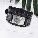 Adjustable Woven Hand Rope Men College Wide Leather Wolf Head Bracelet Acce