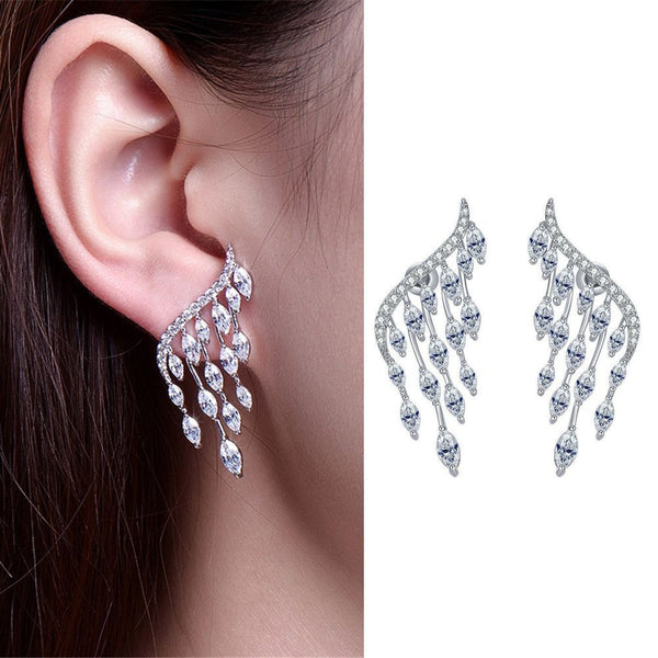 Drop Zircon Stud Earrings Ear Clip Ear Stud Angel Wings Earrings Rhinestone