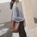 Ladies Leather Handbag Women Pure Color Totes Fashion Bucket Travel Shoulder Bag