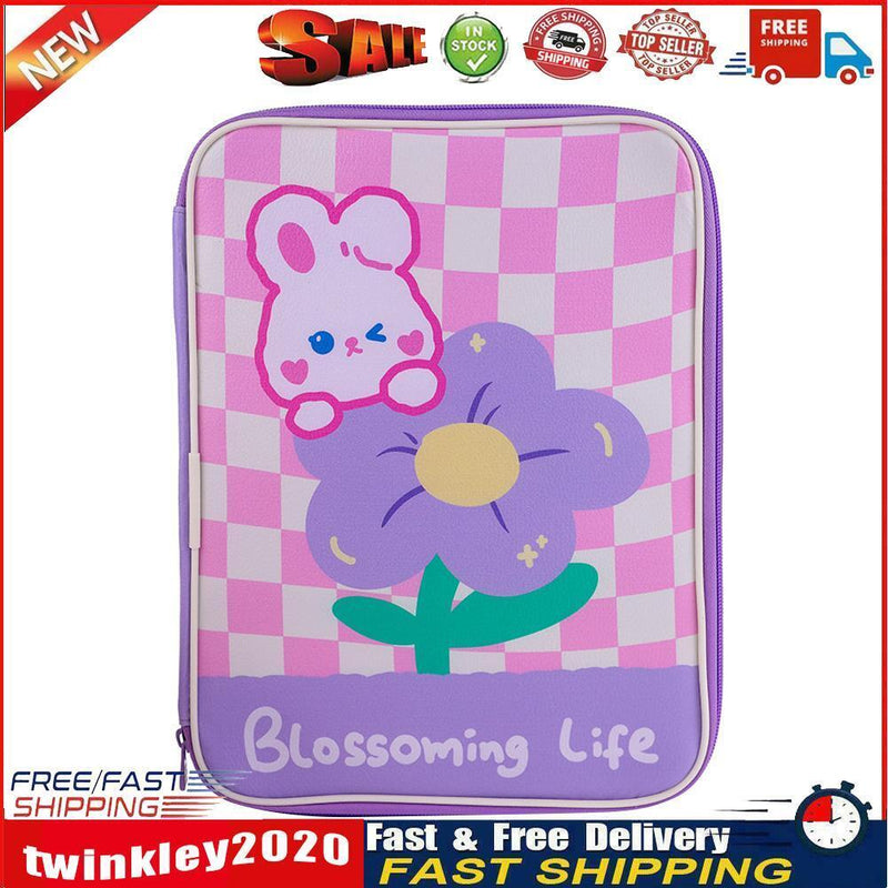 Girl Cartoon PU Checkerboard Pattern Tablet Case Zipper Clutch (Purple) Newly