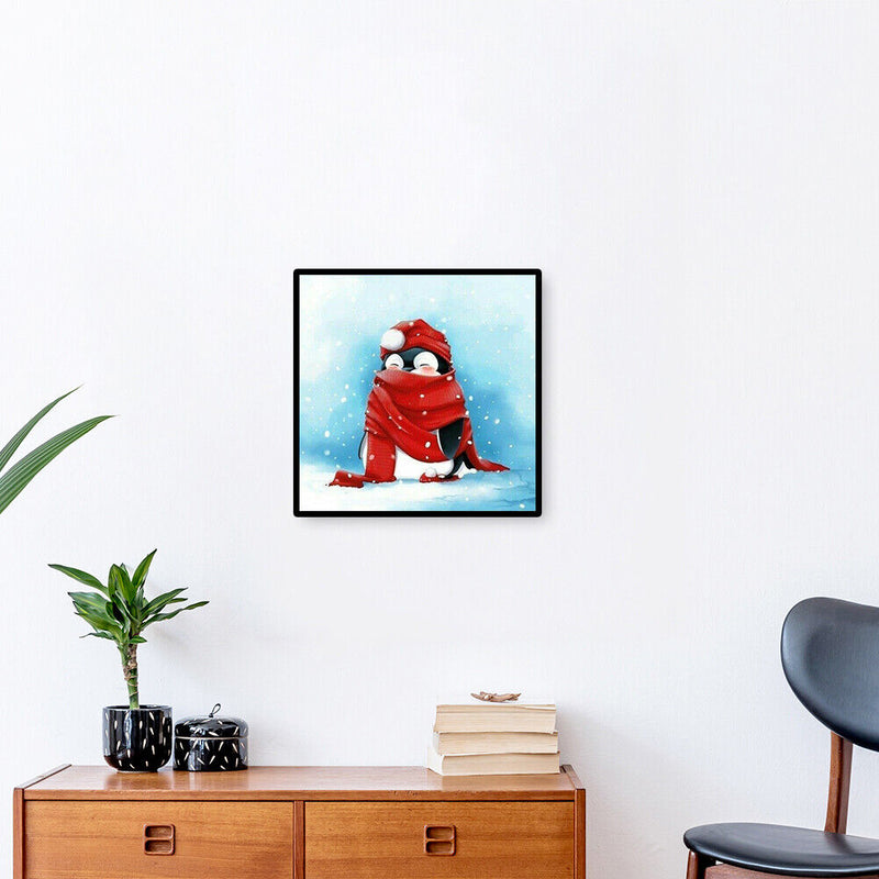 Frameless Oil Paint By Numbers Kit Acrylic Red Scarf Penguin Drawing On Can