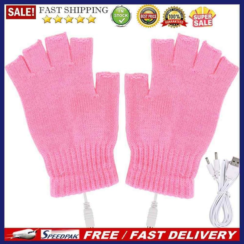 Women Men Electric Heating Gloves USB Thermal Gloves for Sports Skiing (Pink)