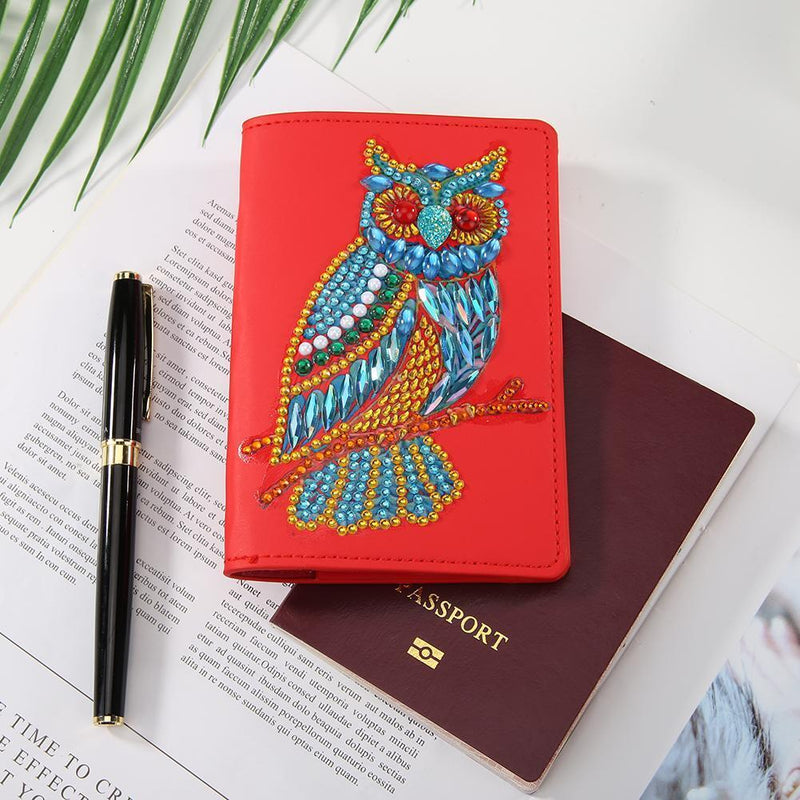 DIY Owl Special Shaped Diamond Painting Leather Travel Passport Protective Cover