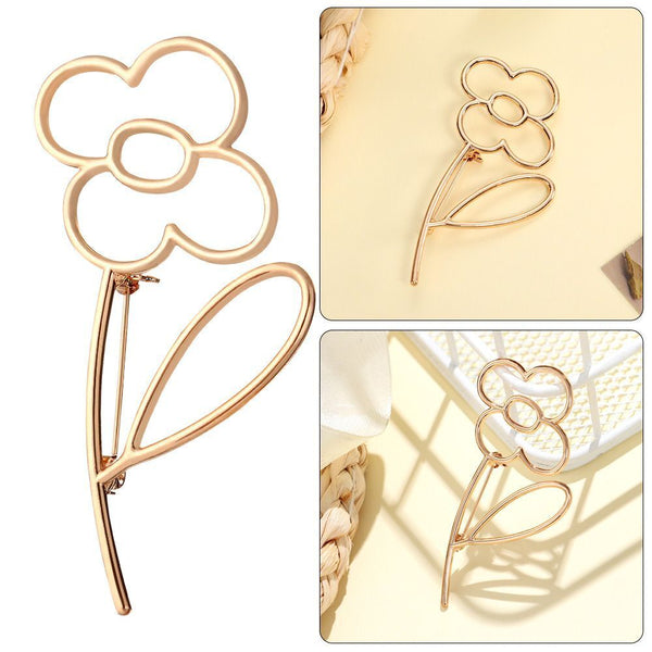 Women Scarf Buckle Lapel Simple Pin Flower Brooch Alloy Hollow Fashion