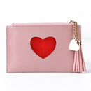 Retro Women PU Leather Mini Card Holder Casual Ladies Love Tassel Zipper Wallet