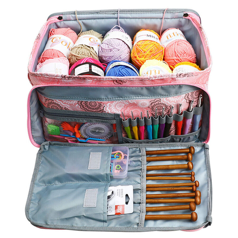 600D Oxford Cloth Yarn Case Storage Bag Printed Knitting Crochet Tools Pouch