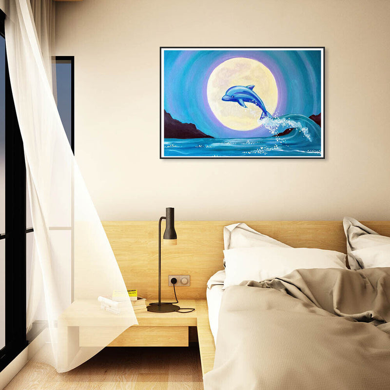 Moon Dolphin Frameless Picture Oil Paint By Numbers Hand Painted Picture Kit