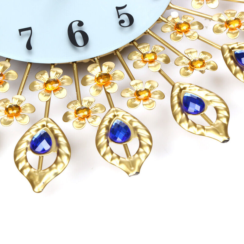 Large Wall Clock Luxury Peacock Diamond Wall Clocks Metal Living Room Digital Needle Wall