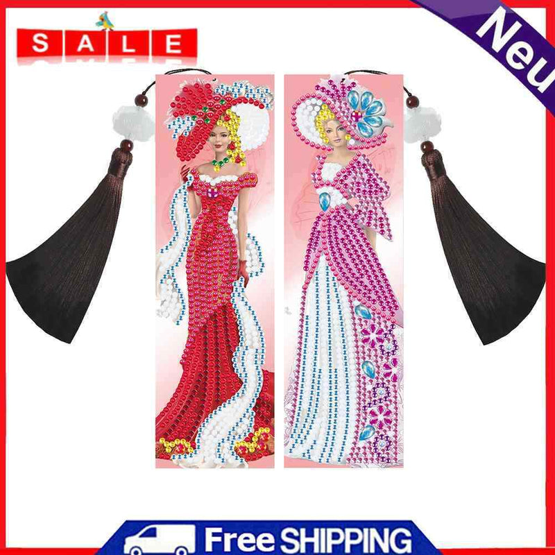 2pcs DIY Diamond Painting Leather Bookmark Lady Mosaic Special-shaped Drill Art