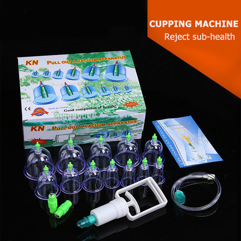 12pcs Chinese Medical Vacuum Cans Cupping Cup Massage Therapy Kit w/Suction Pump