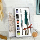 Starry Sky Fountain Dip Pen Set Gradient Feather Ink Pen (Dark Green) Newly