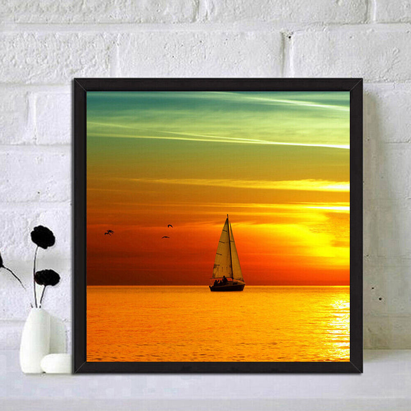 5D DIY Diamond Painting Full Drill Sea Sunset Ship Embroidery Cross Stitch Newly