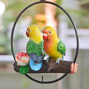 Perching On Metal Ring Parrot Statue Hanging Decoration Birds Flower Branch