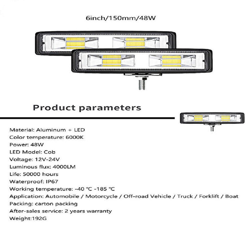 2pcs Car LED Work Light Headlights 48W 16LED Off Road Vehicle Spotlight