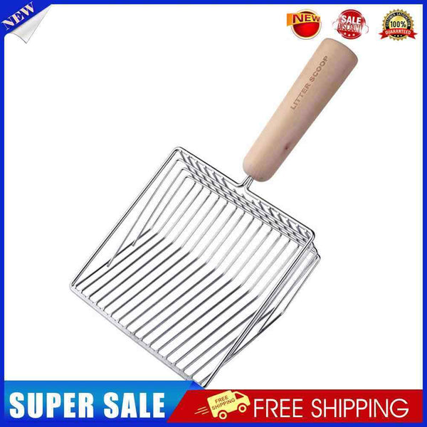 Cat Litter Shovel Wooden Handle Pet Toilet Cleaning Poop Scooper (Metal)