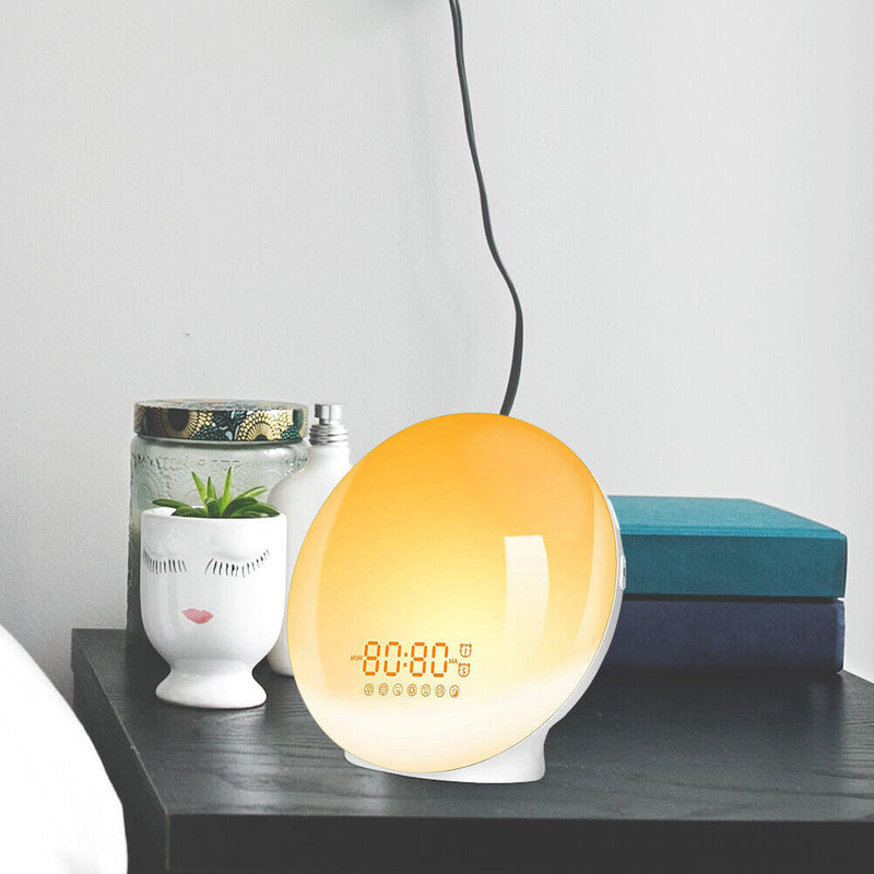 Smart Wake Up Light Digital Alarm Clock 7 Colors Sunrise Sunset LED Lamp