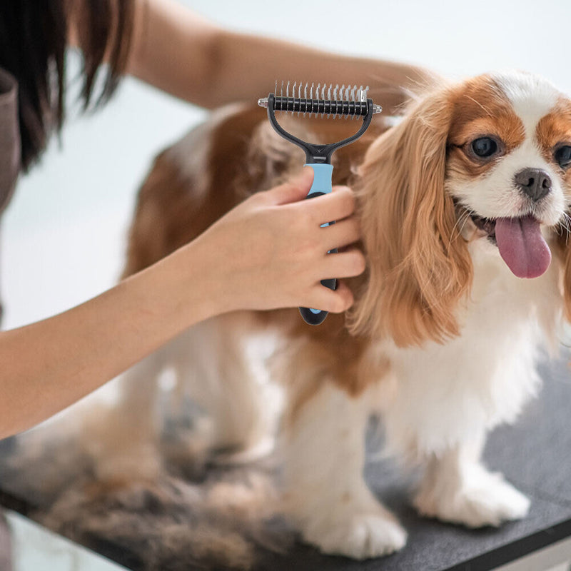 Pet Deshedding Brush Cat Dog Hair Grooming Comb Hair Shedding (Blue L) Newly