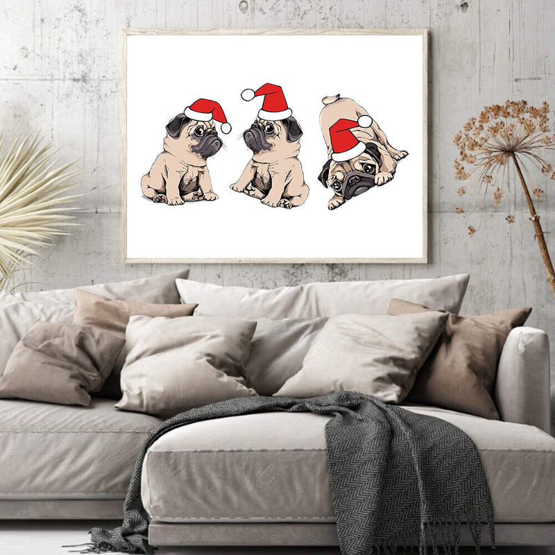 Christmas Dogs Oil Paint By Numbers Kits Canvas Drawing DIY Coloring Pictures