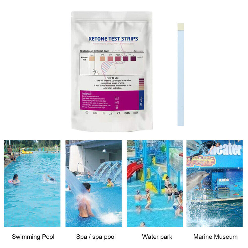 100pcs Test Strips Ketone Reagent Testing Swimming Pool Urine Urinalysis Test