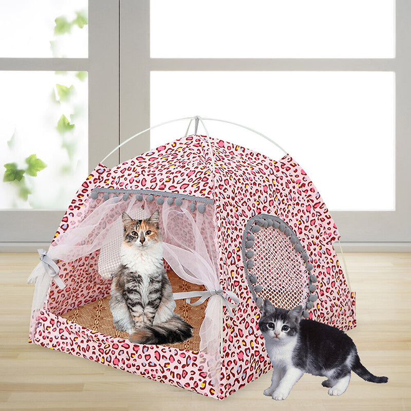 Dog Bed Cat Tent House Mat Puppy Kennel Cushion Pet Pad Supply (Pink S) Newly